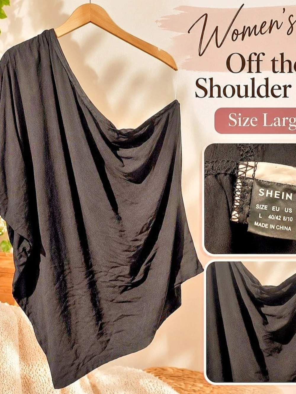 SHEIN Off-the-Shoulder Black Tunic Size Large